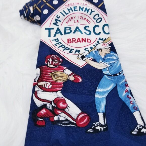 Tabasco Navy Blue Baseball Novelty Silk Neck Tie - Picture 4 of 6